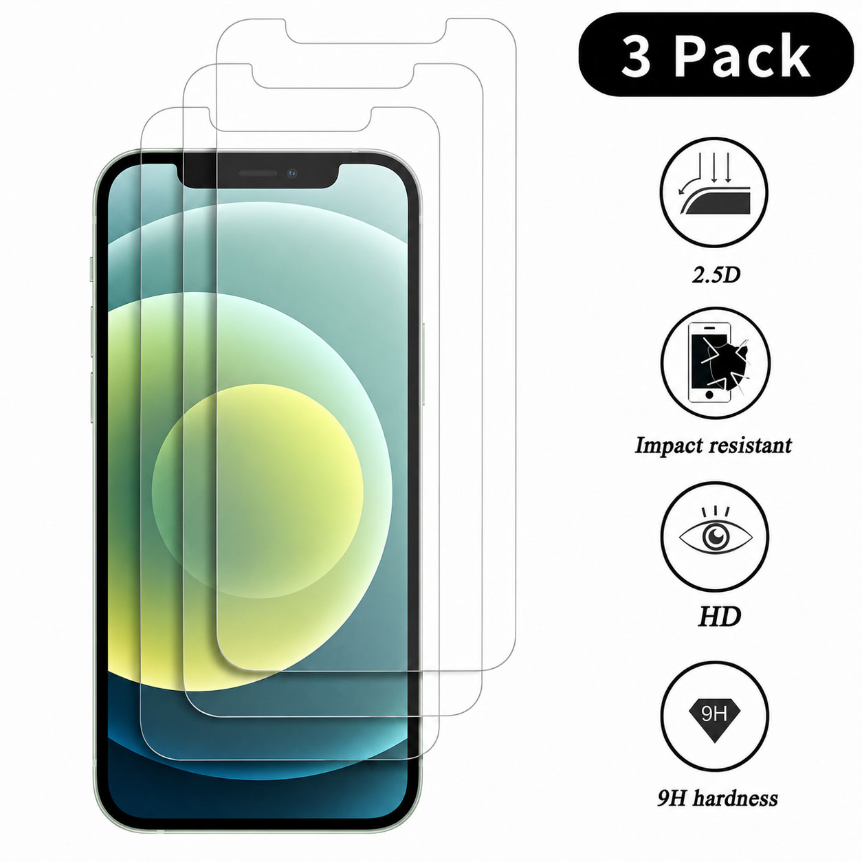 Tempered Glass Screen 9H - กระจกกันรอย 3 ชิ้น สำหรับ iPhone 17