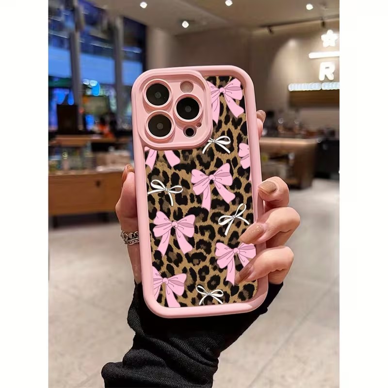 Apple Iphone 15 - เคสโทรศัพท์ลายเสือดาวพร้อมโบว์สำหรับ iPhone 18 17 16 15