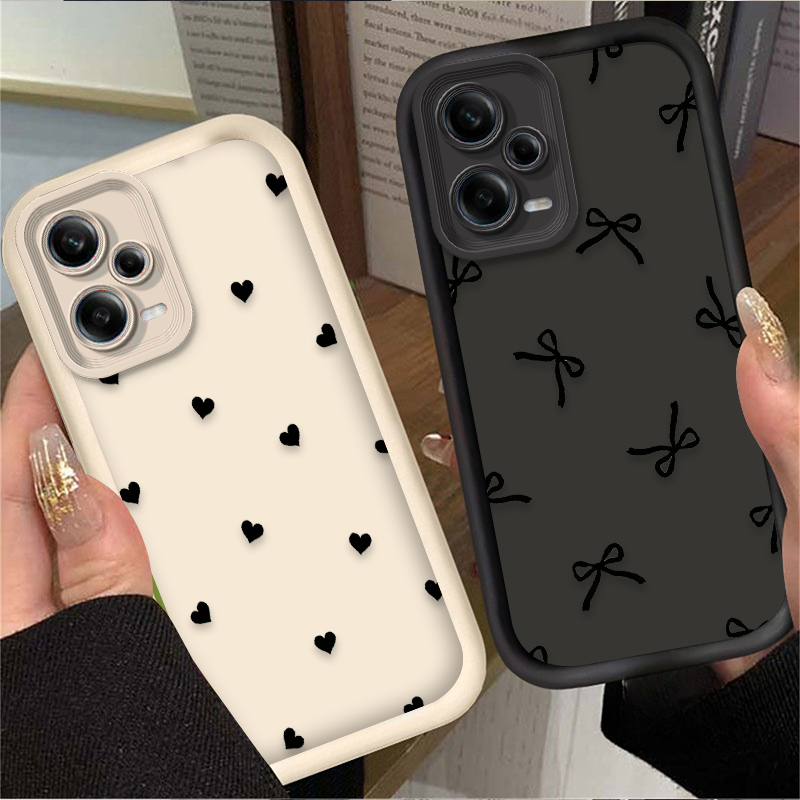 Xiaomi Redmi Note 14 - เคสโทรศัพท์ลายโบว์รูปหัวใจสีดำ สำหรับ Xiaomi Redmi Note 13