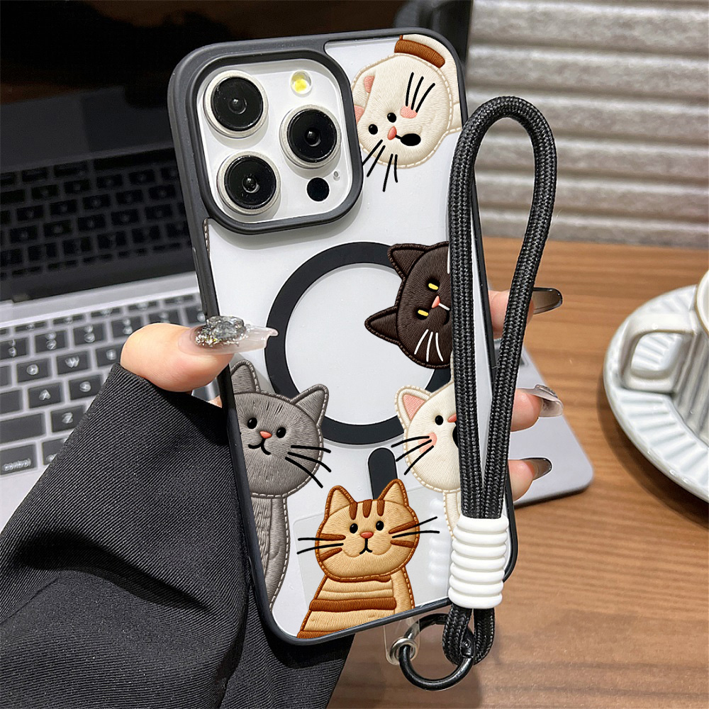 Apple Iphone 15 - เคสโทรศัพท์ลายปักแมวน่ารัก สำหรับ iPhone 15 16 12